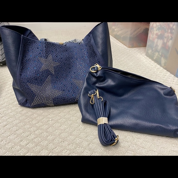 Navy bag, star sequin print, brand new never used - Picture 1 of 3